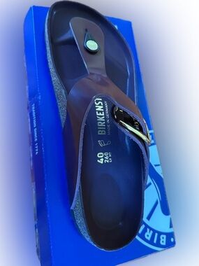 Birkenstock Brown Leather Thong Sandal with Gold Buckle